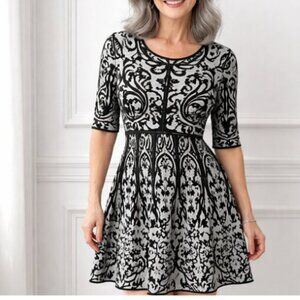 MAURICES Black & White Printed Sweater Dress